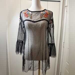True Destiny Black Sheer Floral Blouse